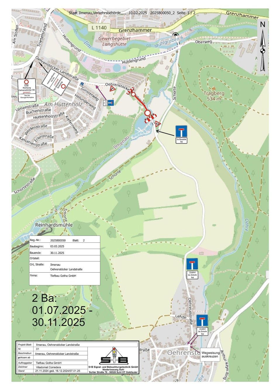 Vollsperrung Oehrenstöcker Landstraße von Hüttenholzstraße bis neue Schortebrücke (2. Bauabschnitt)