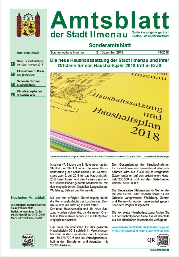 Amtsblatt 14/2018 vom 21.12.2018 (Titelseite)