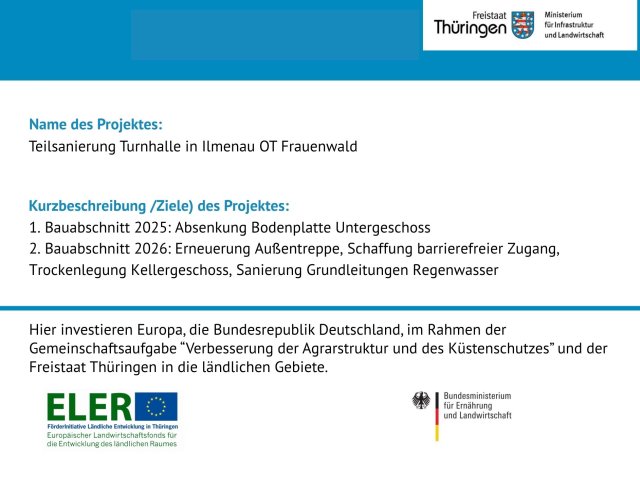 Förderschild Teilsanierung Turnhalle Frauenwald