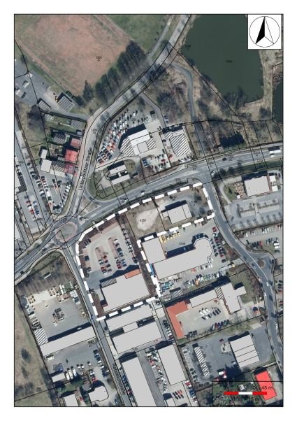 Geltungsbereich des Bebauungsplanes Nr. 62 der Stadt Ilmenau 'Einkaufszentrum Ratsteichstraße' (unmaßstäblich)
