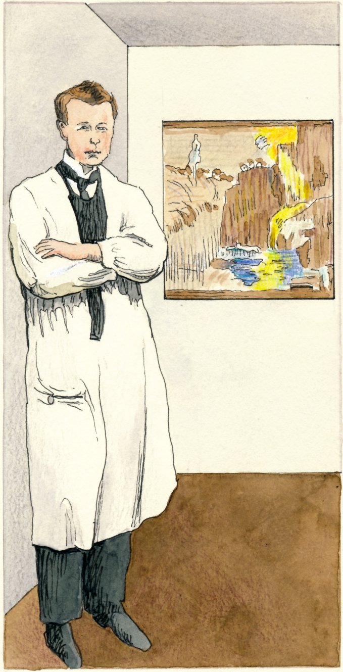 Prof. DIETER GROSS: Aquarellfarben und Tusche nach Foto vom Oktober 1906 im Max-Ackermann-Archiv · Stuttgart, April 2025