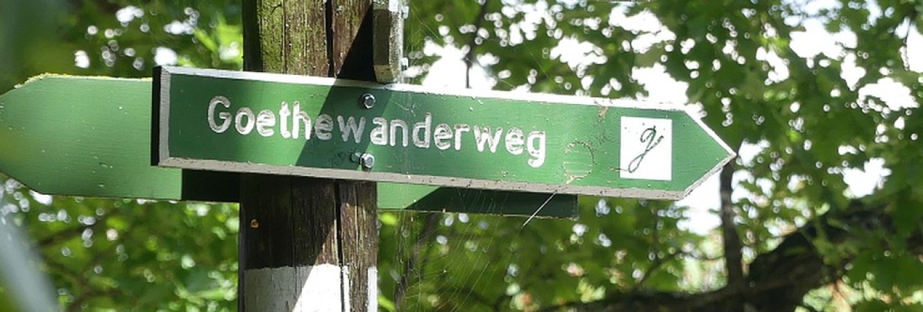 Wegweiser Goethewanderweg im Sommer