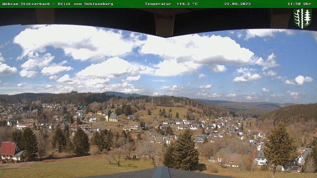 Webcam Stützerbach - Blick vom Schlossberg auf den Ort (April)