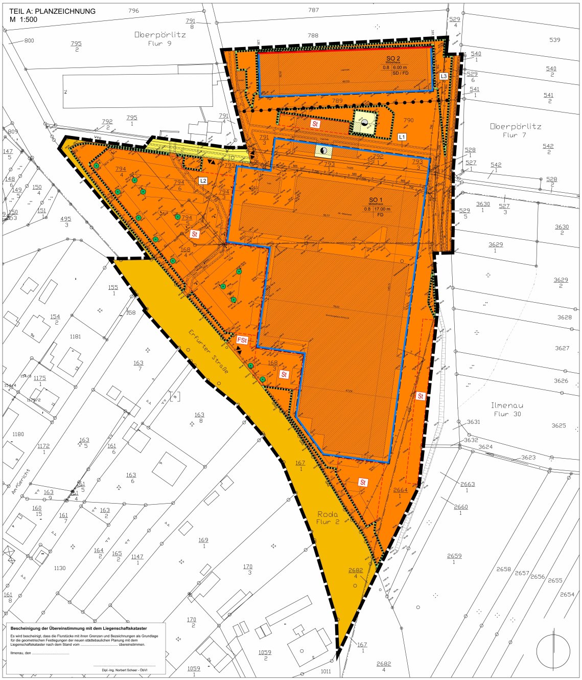 Plangebiet des Bebauungsplans Nr. 59 der Stadt Ilmenau 'Möbelhaus Erfurter Straße' - 2. Änderung (ohne Maßstab)